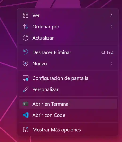 Abrir carpeta en terminal